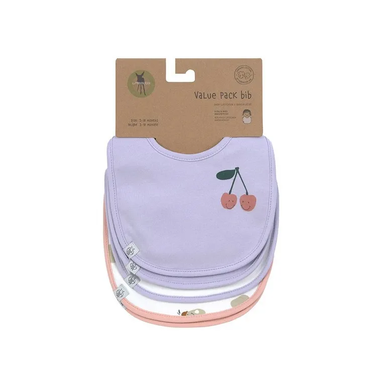 Lassig, Happy Fruits Cherry, zestaw śliniaków bawełnianych, 3m+, 5 szt.