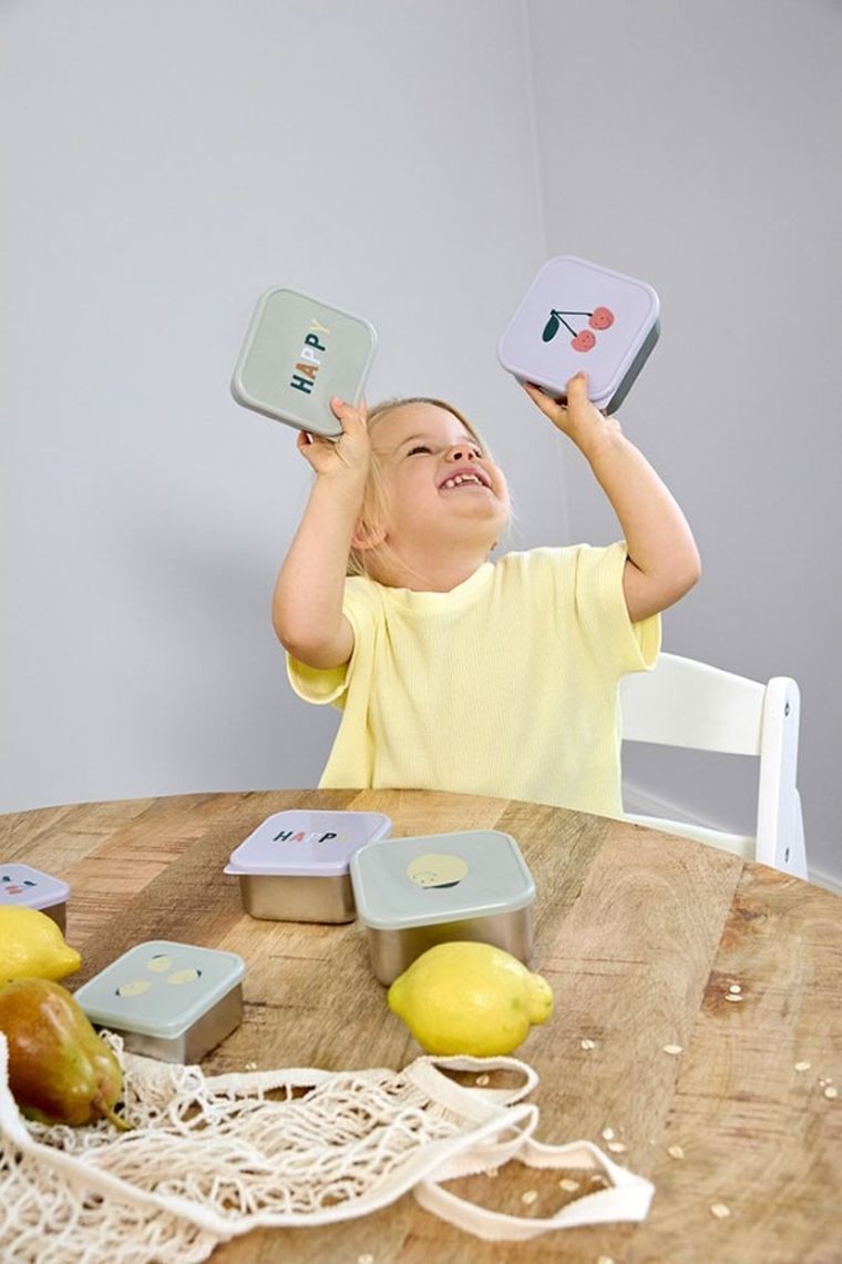 Lassig, Happy Fruits, Lemon, snackbox ze stali nierdzewnej, pojemnik na przekąski, 3 szt.