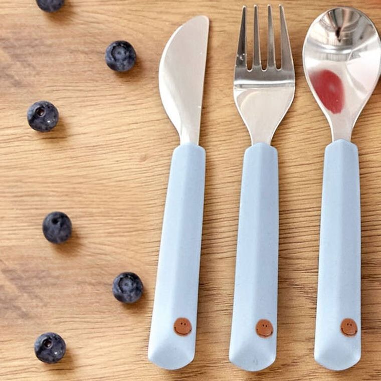 Lassig, Happy Rascals Smile, sztućce ze stali nierdzewnej, Sky Blue, 3 szt.