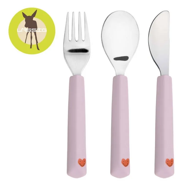 Lassig, Happy Rascals, sztućce ze stali nierdzewnej, Heart Lavender, 3 szt.