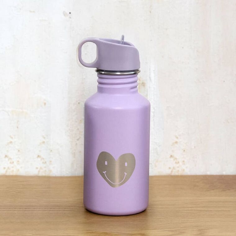 Lassig, Little Gang Heartbidon ze stali nierdzewnej z ustnikiem i uchwytem, 500 ml, lilac