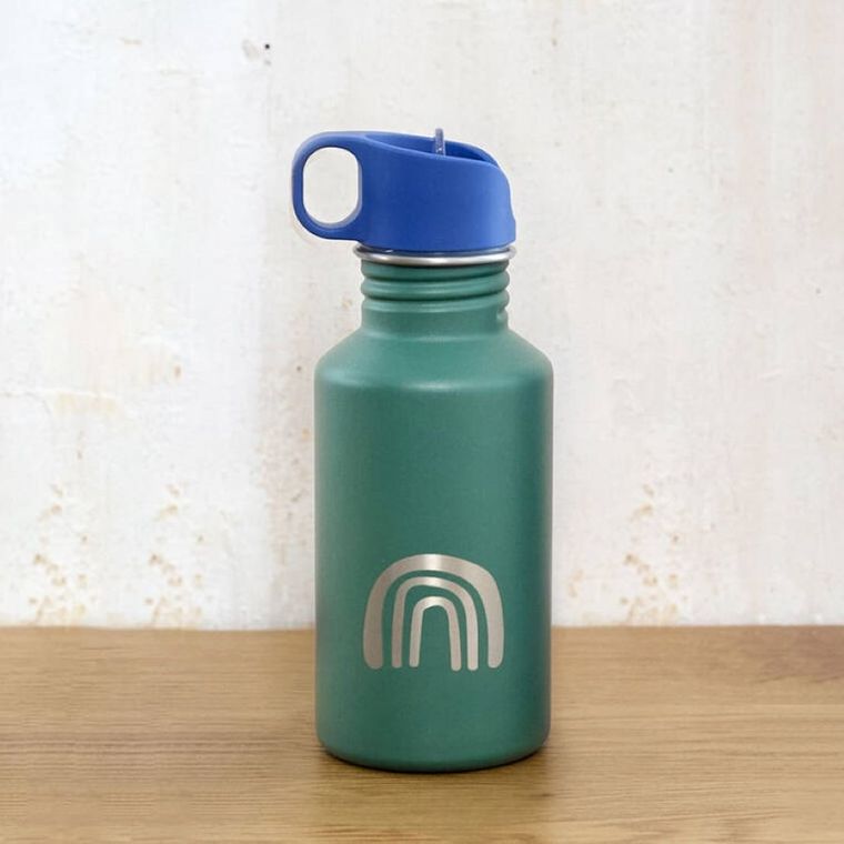 Lassig, Little Gang Rainbow, bidon ze stali nierdzewnej z ustnikiem i uchwytem, 500 ml, green