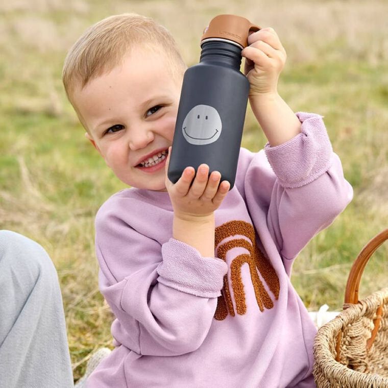 Lassig, Little Gang Smilebidon ze stali nierdzewnej z ustnikiem i uchwytem, 500 ml, navy