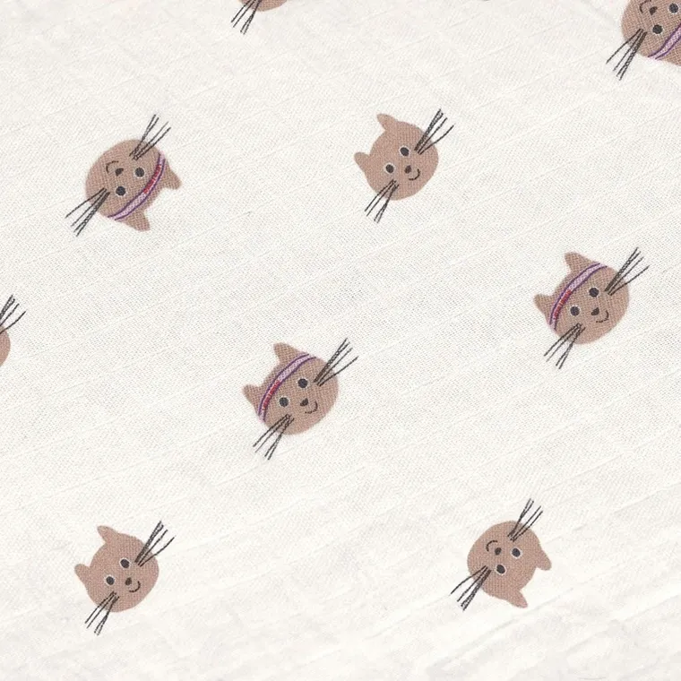 Lassig, Tiny Team, pieluszka muślinowa, otulacz z biobawełny, kotek, 60-60cm, 3 szt.