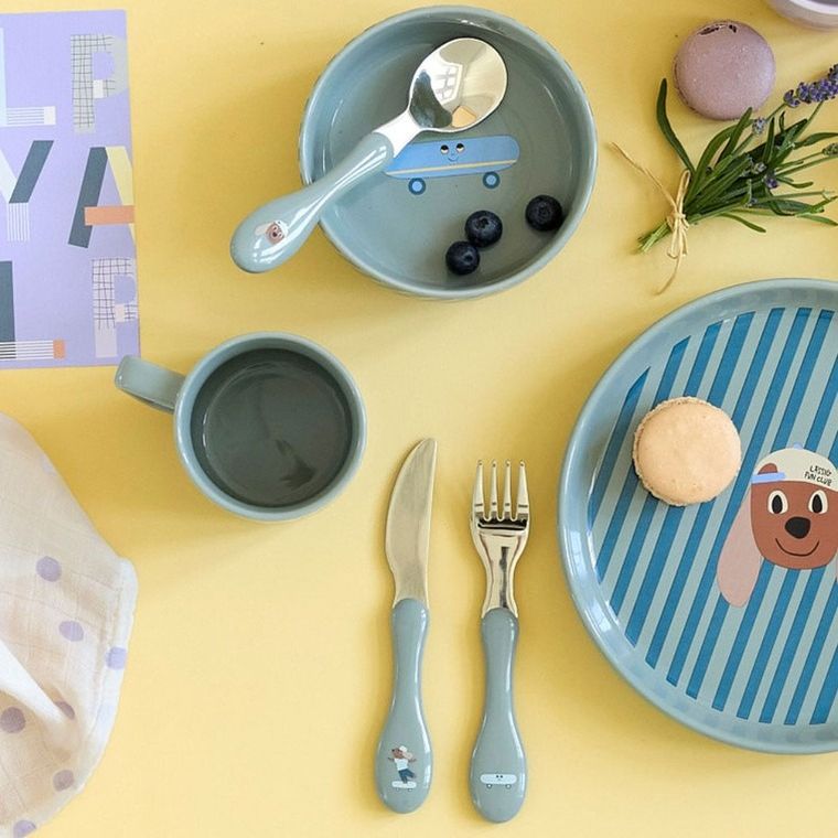 Lassig, Tiny Team, zestaw sztućców ze stali nierdzewnej, piesek, 3 szt.