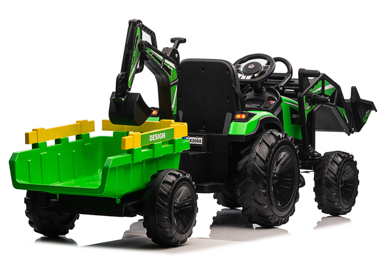 Lean Cars, koparka z naczepą, pojazd na akumulator, SX2068, zielony