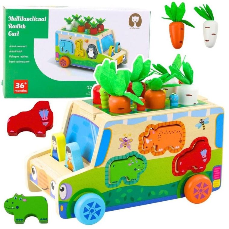 Lean Toys, auto edukacyjne, sorter kształtów, drewniany