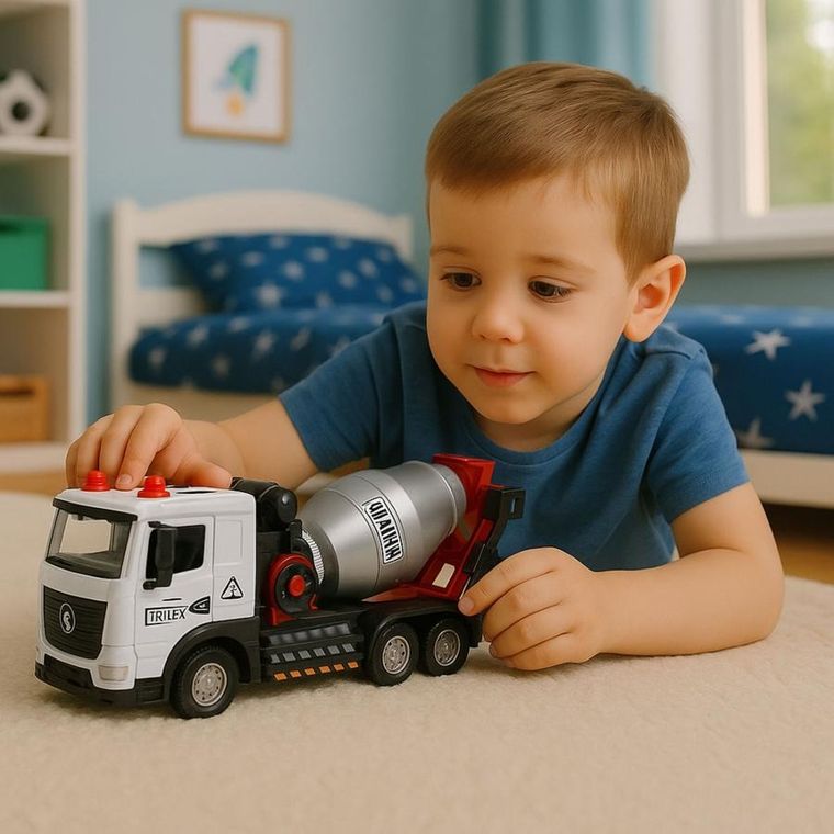 Lean Toys, betoniarka metalowa, interaktywny pojazd budowlany