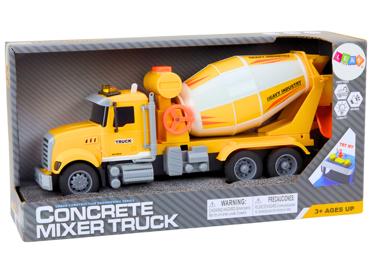 Lean Toys, Betoniarka, pojazd budowlany z napędem frykcyjnym, żółty