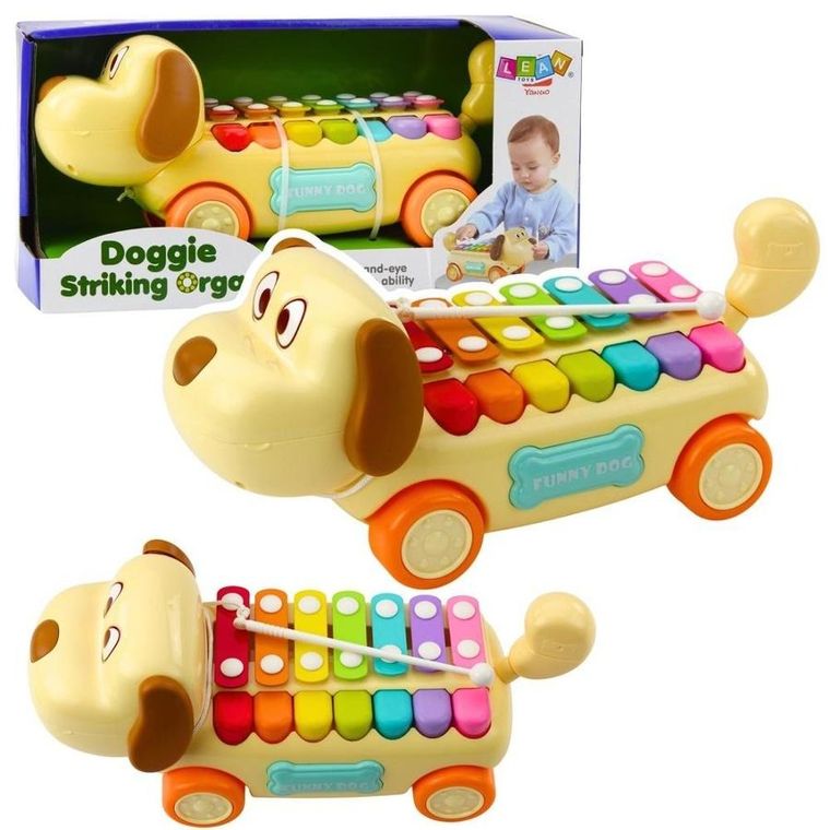 Lean Toys, cymbałki, piesek na kółkach, instrument muzyczny