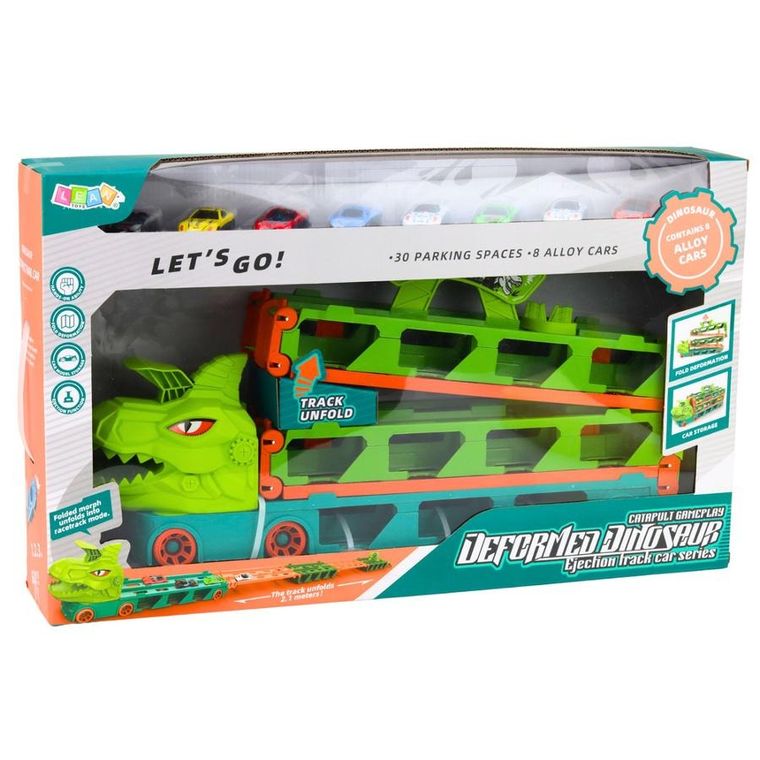 Lean Toys, dinozaur, ciężarówka transporter rozkładany z autkami 4w1