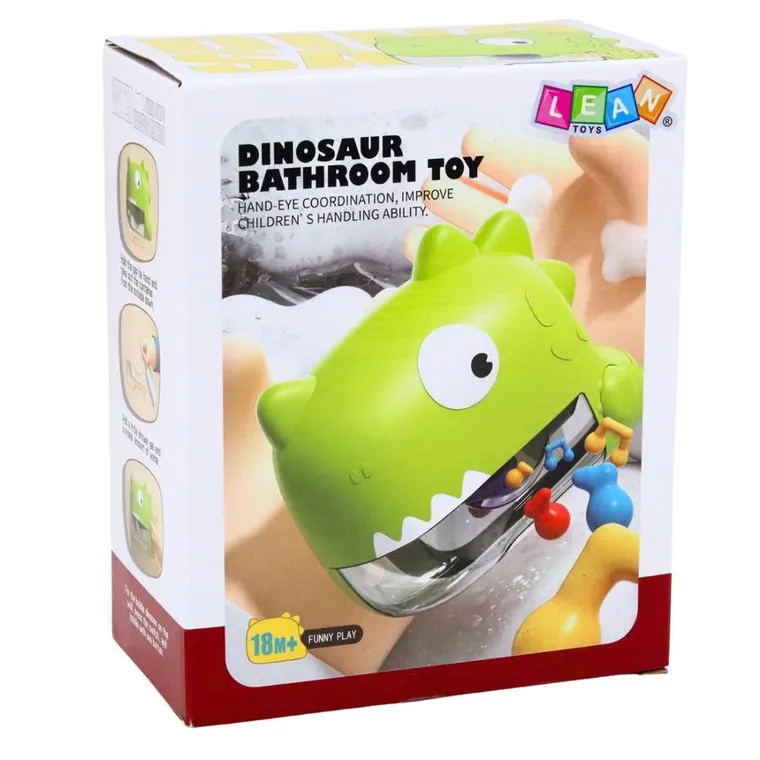 Lean Toys, dinozaur, maszyna do tworzenia piany, zabawka do kąpieli, zielony