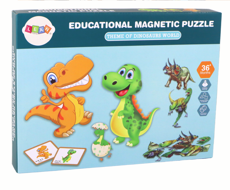 Lean Toys, Dinozaury, edukacyjne puzzle magnetyczne