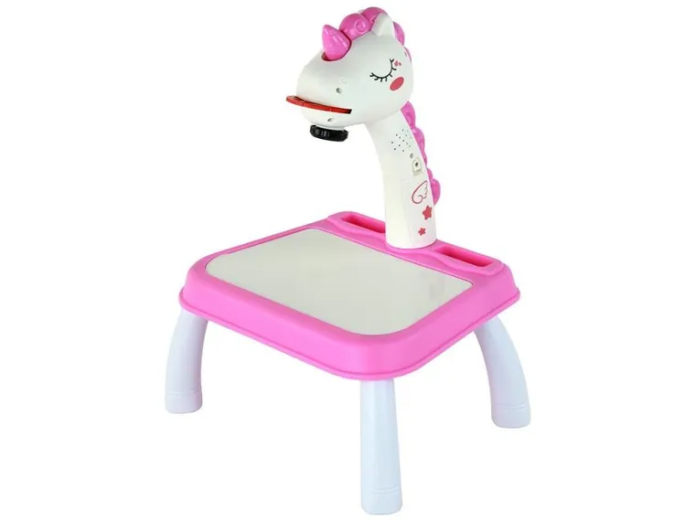 Lean Toys, jednorożec, stolik z projektorem, różowy