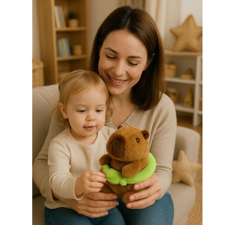 Lean Toys, kapibara z zielonym kołem ratunkowym, maskotka, brązowa, 20 cm