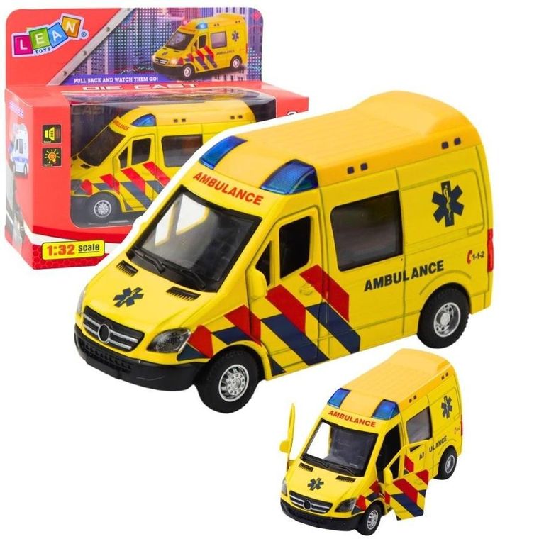 Lean Toys, karetka ambulans, pojazd metalowy z napędem pull back