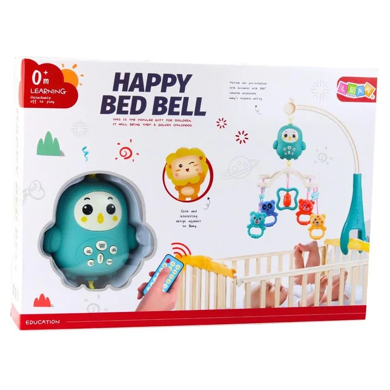 Lean Toys, karuzela do łóżeczka z pozytywką i lampką, misie, niebieska