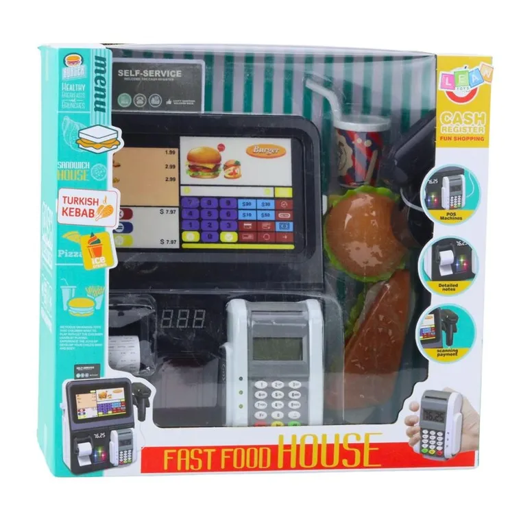 Lean Toys, kasa sklepowa samoobsługowa z terminalem i akcesoriami, interaktywna