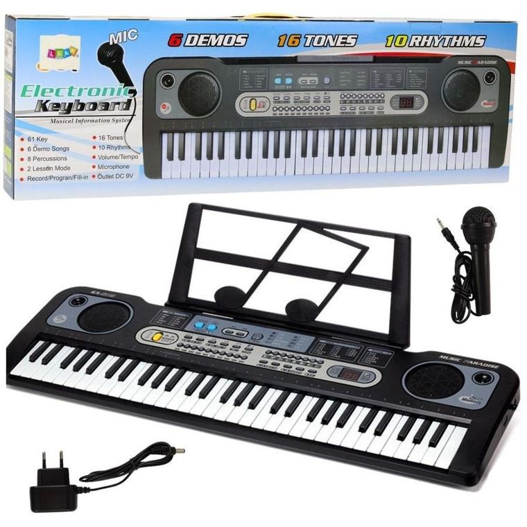 Lean Toys, keyboard elektryczny, mikrofon, stojak na nuty
