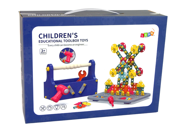Lean Toys, klocki konstrukcyjne w skrzynce z wiertarką