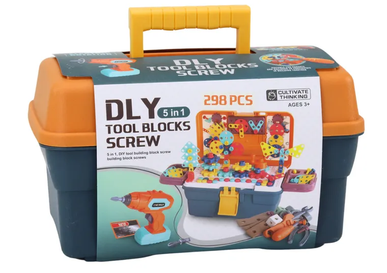 Lean Toys, klocki, skrzyneczka z narzędziami i klockami konstrukcyjnymi, 298 elemnetów