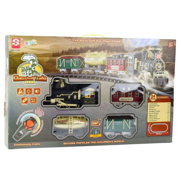 Lean Toys, kolejka zdalnie sterowana z funkcją dymu, 206 cm, 24 elementy