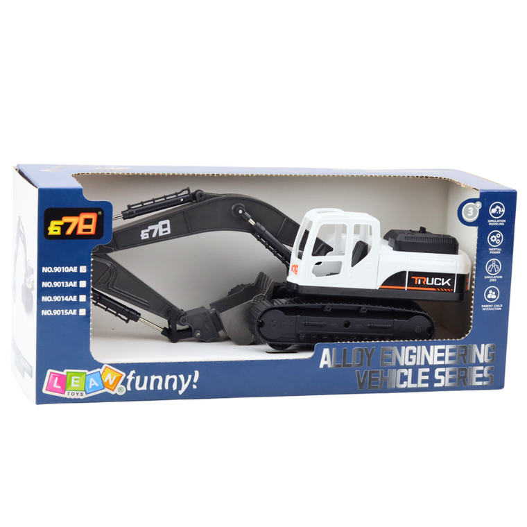 Lean Toys, koparka gąsienicowa metalowa biała