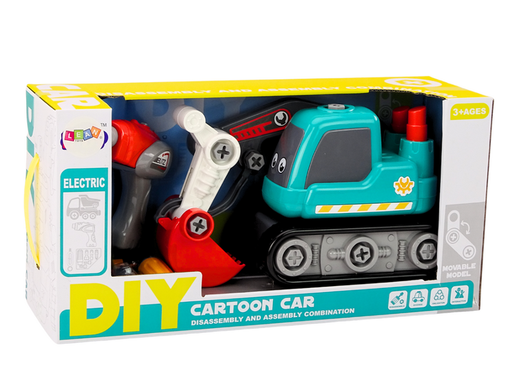 Lean Toys, koparka gąsienicowa, pojazd budowlany do skręcania, turkusowy