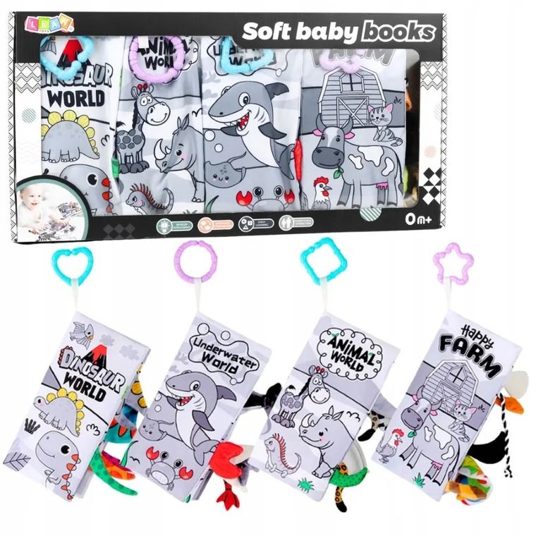 Lean Toys, książeczki miękkie sensoryczne dla malucha, 4 szt.