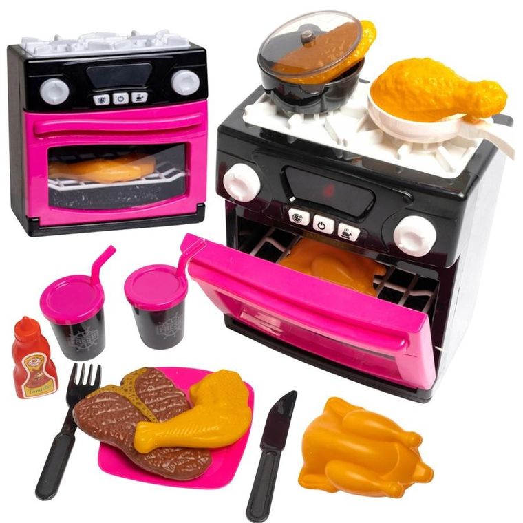 Lean Toys, kuchenka z piekarnikiem i akcesoriami, interaktywna, różowa
