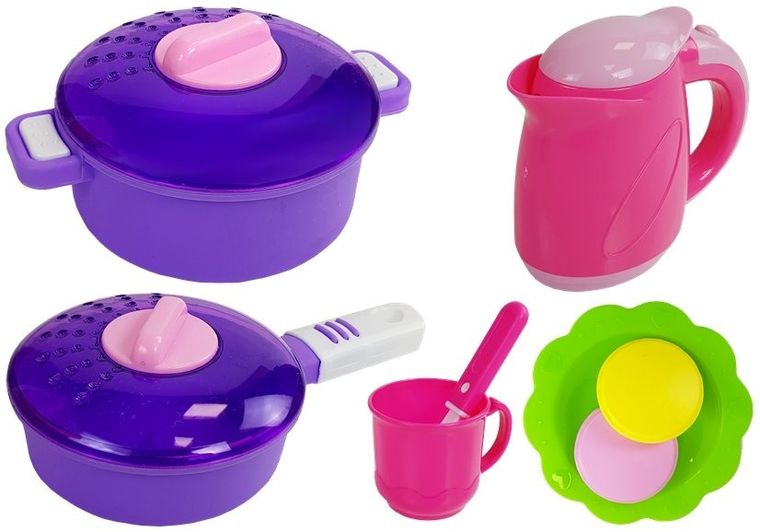 Lean Toys, kuchnia, zestaw z akcesoriami, różowy
