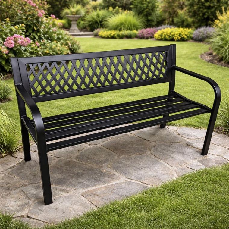 Lean Toys, ławka ogrodowa, metalowa, czarna, 120 cm