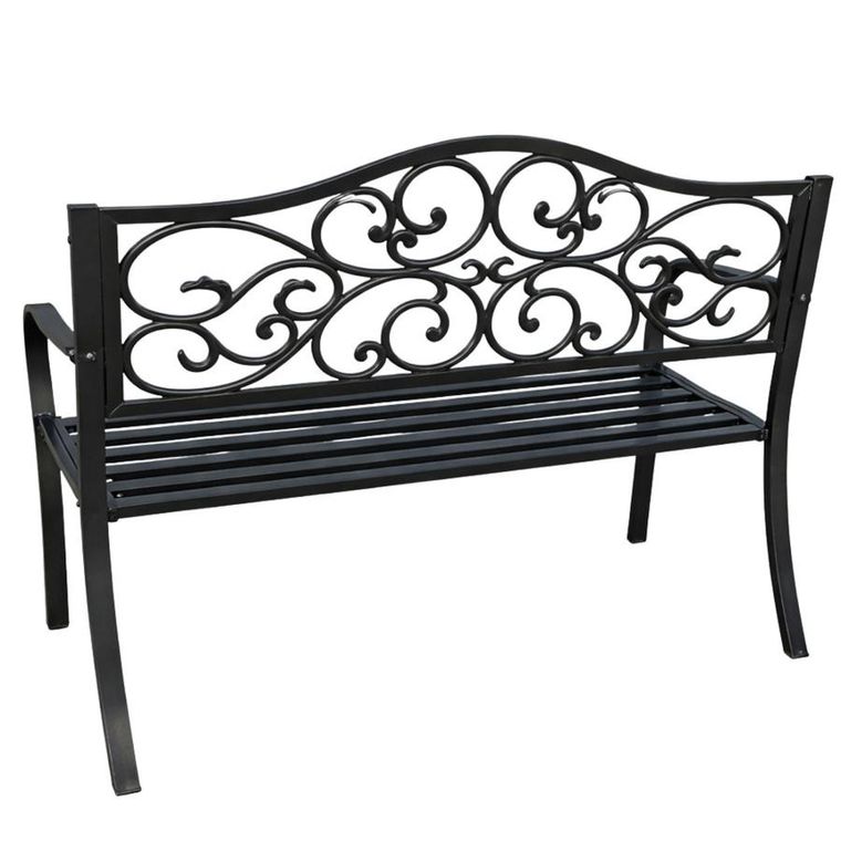 Lean Toys, ławka ogrodowa, metalowa, zdobiona, czarna, 127 cm
