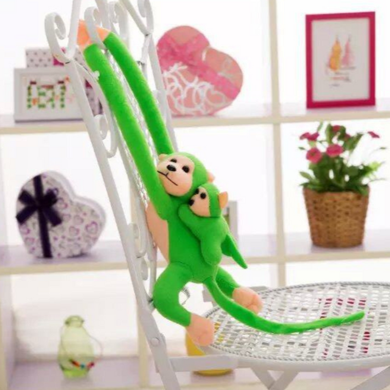 Lean Toys, małpka z dzieckiem, maskotka, zielona, 70 cm