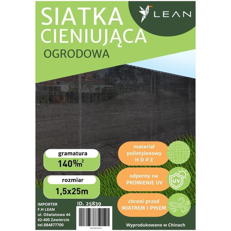 Lean Toys, maskująca siatka cieniująca na ogrodzenie, szara 1,5-25m