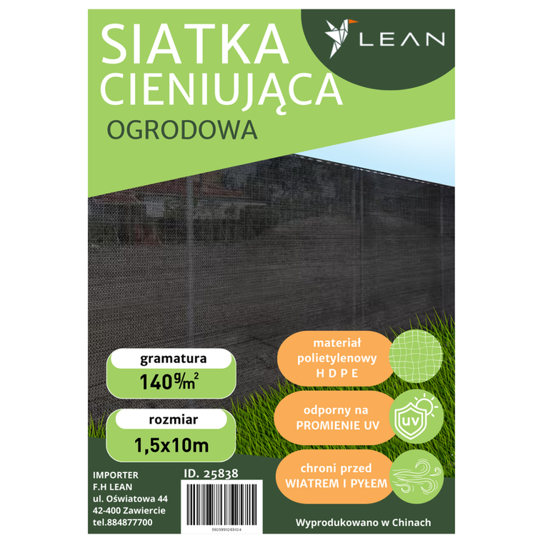 Lean Toys, maskująca siatka cieniująca na ogrodzenie, zielona 1,5-10m