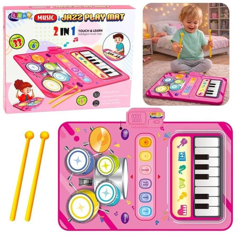 Lean Toys, mata muzyczna, interaktywna perkusja, pianinko, 2w1