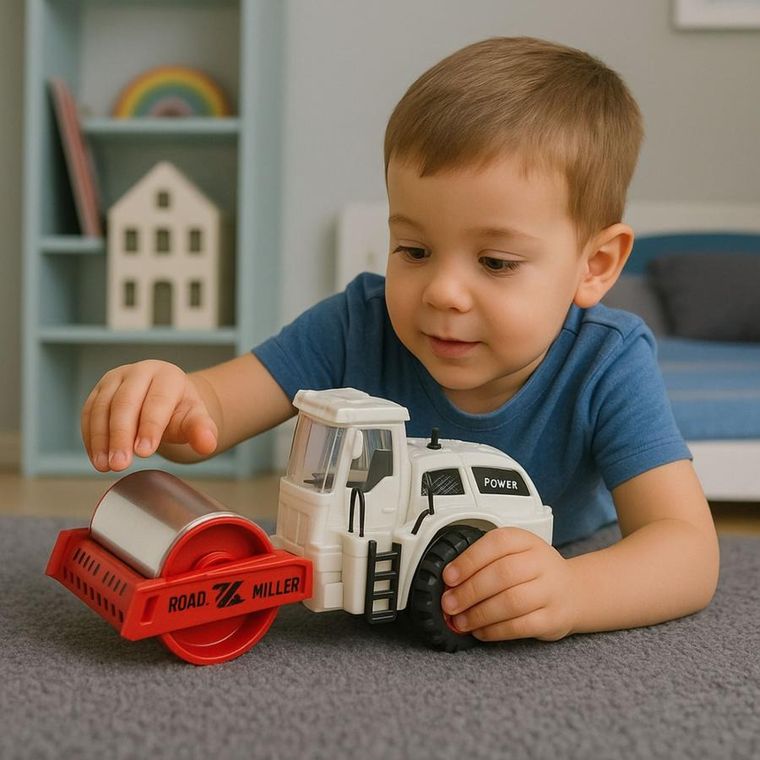 Lean Toys, metalowy walec drogowy, interaktywny pojazd budowlany