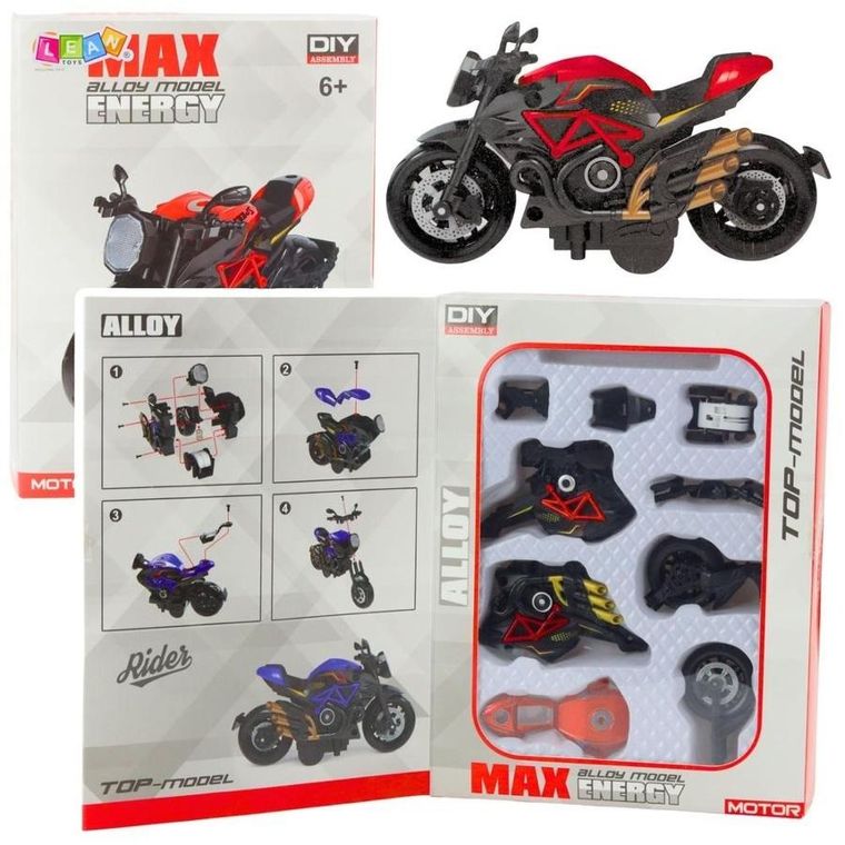 Lean Toys, motocykl, metalowy pojazd do skręcania, 1:14