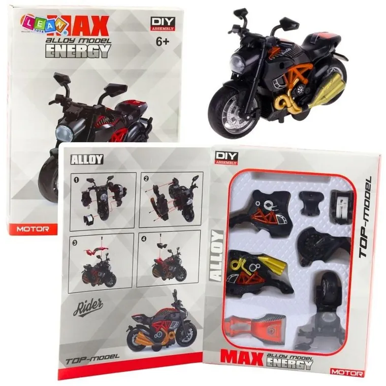 Lean Toys, motocykl, metalowy pojazd do skręcania, 1:14