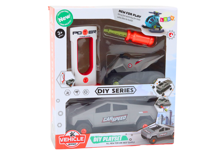 Lean Toys, nowoczesne auto z quadem, pojazd do skręcania, siwy