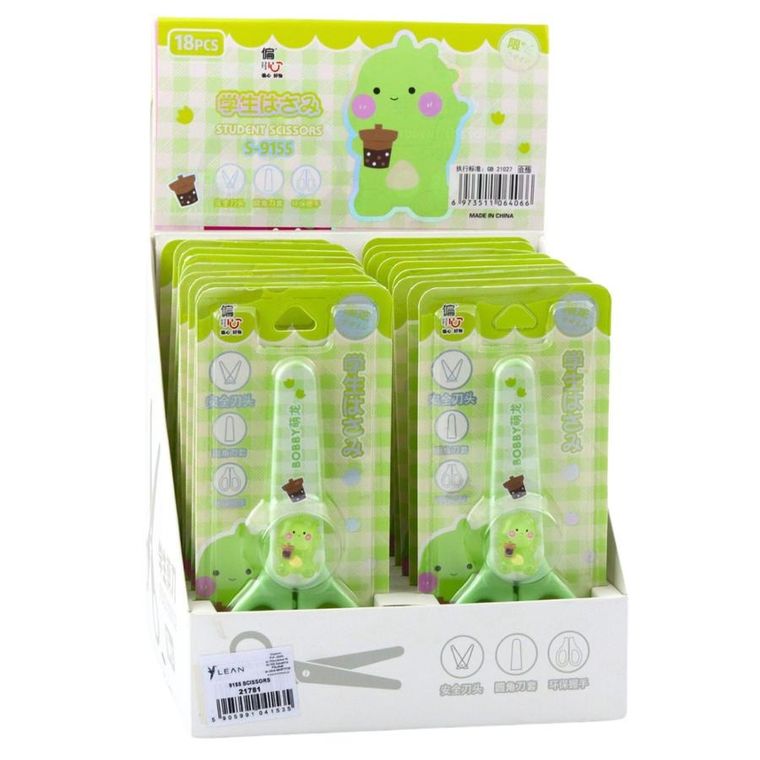 Lean Toys, nożyczki szkolne z osłonką oburęczne, zielone, 14 cm