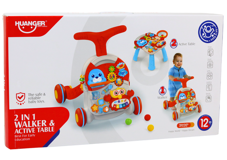Lean Toys, pchacz stolik edukacyjny interaktywny, 2w1, czerwony