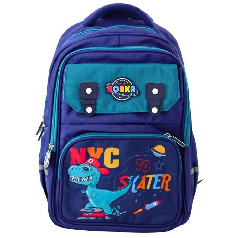 Lean Toys, plecak szkolny, dinozaur granatowy