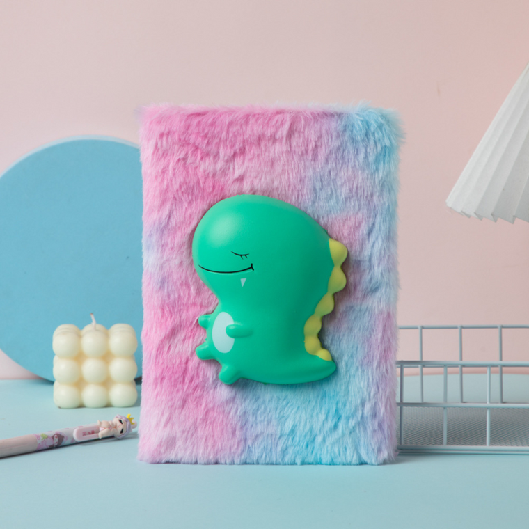 Lean Toys, pluszowy notatnik, linie, zielony dinozaur 3D, 1 szt.