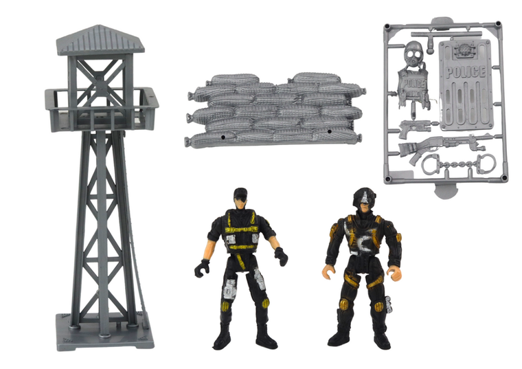 Lean Toys, pojazdy policyjne, transporter więźniów, quad helikopter, wieża kontroli