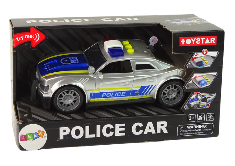 Lean Toys, policja, pojazd interaktywny, 1:14 srebrny