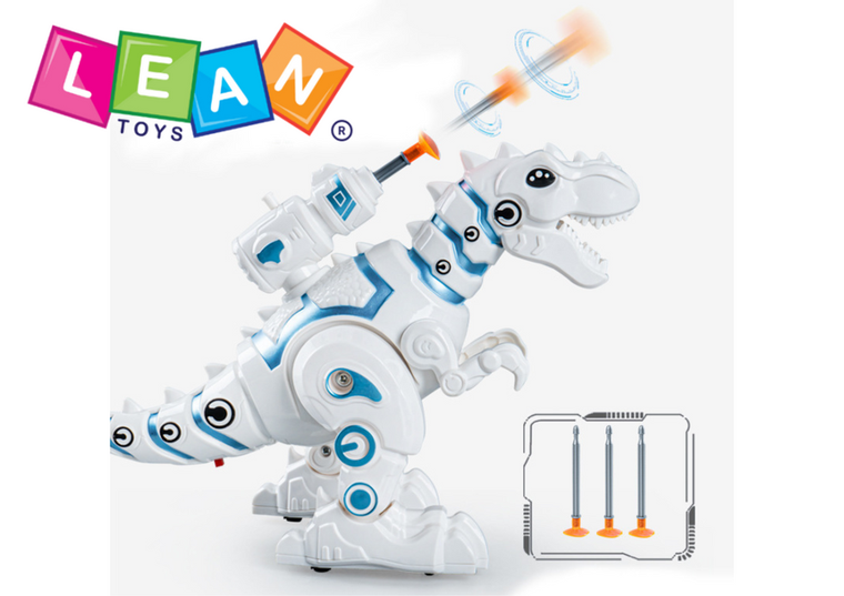 Lean Toys, robot dinozaur z wyrzutnią strzałek światła dźwięki biały