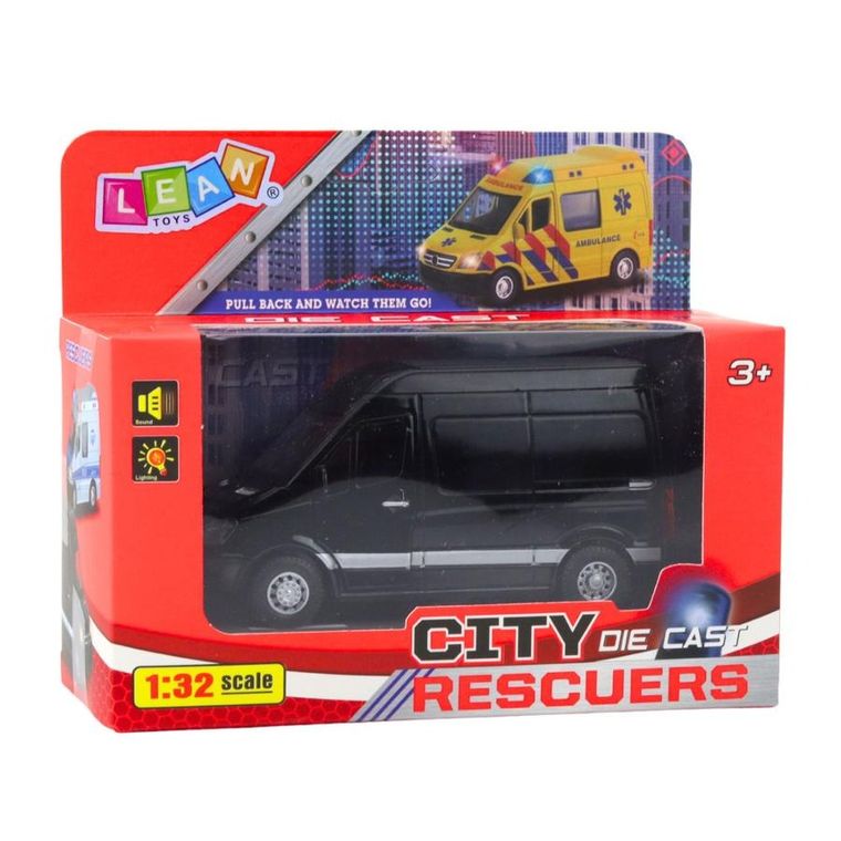 Lean Toys, samochód dostawczy, metalowy pojazd interaktywny, czarny