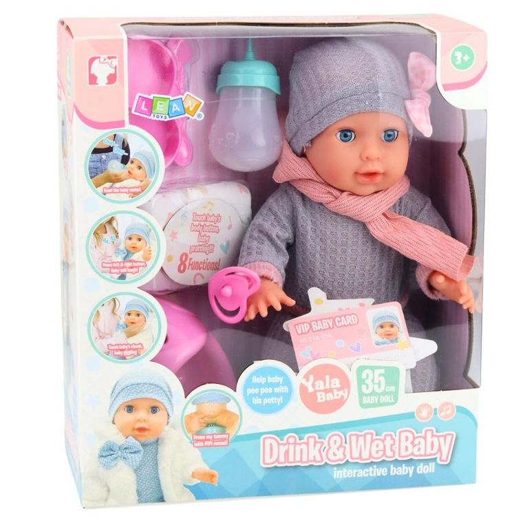 Lean Toys, siusiająca lalka bobas z akcesoriami, 35 cm